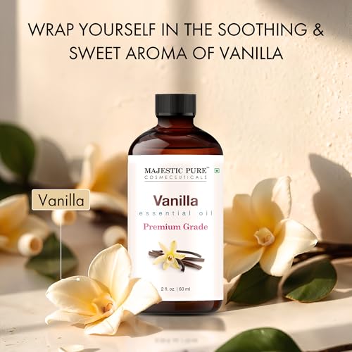 Image of Majestic Pure Vanilla Essential Oil for Diffuser - 2 Fl Oz | 100% Natural Essentials Oils Ideal for Humidifier, Air Freshening, Cleaning Home, Bath, Steam Inhalation and Massage