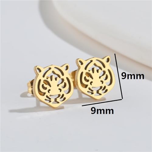 WCRAZYE Stainless Steel Animal Stud Earrings for Women Simple Tiger Head Stud Earrings Punk Hollow Animal Cartilage Pierced Hypoallergenic Studs Earring Fashion Jewelry Gifts3