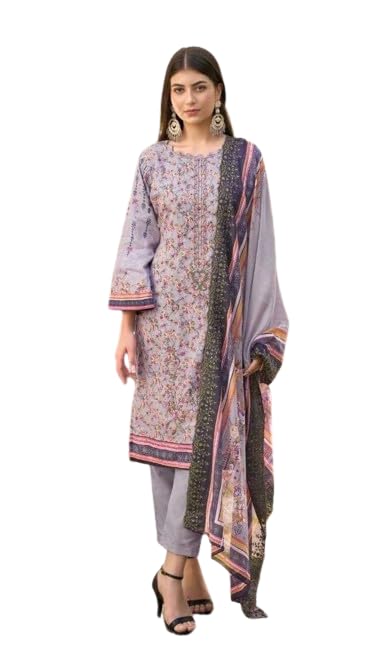 GenericJust For Her Boutique Bin saeed Lawn cotton suits/dress material for ladies, Light Purple Color