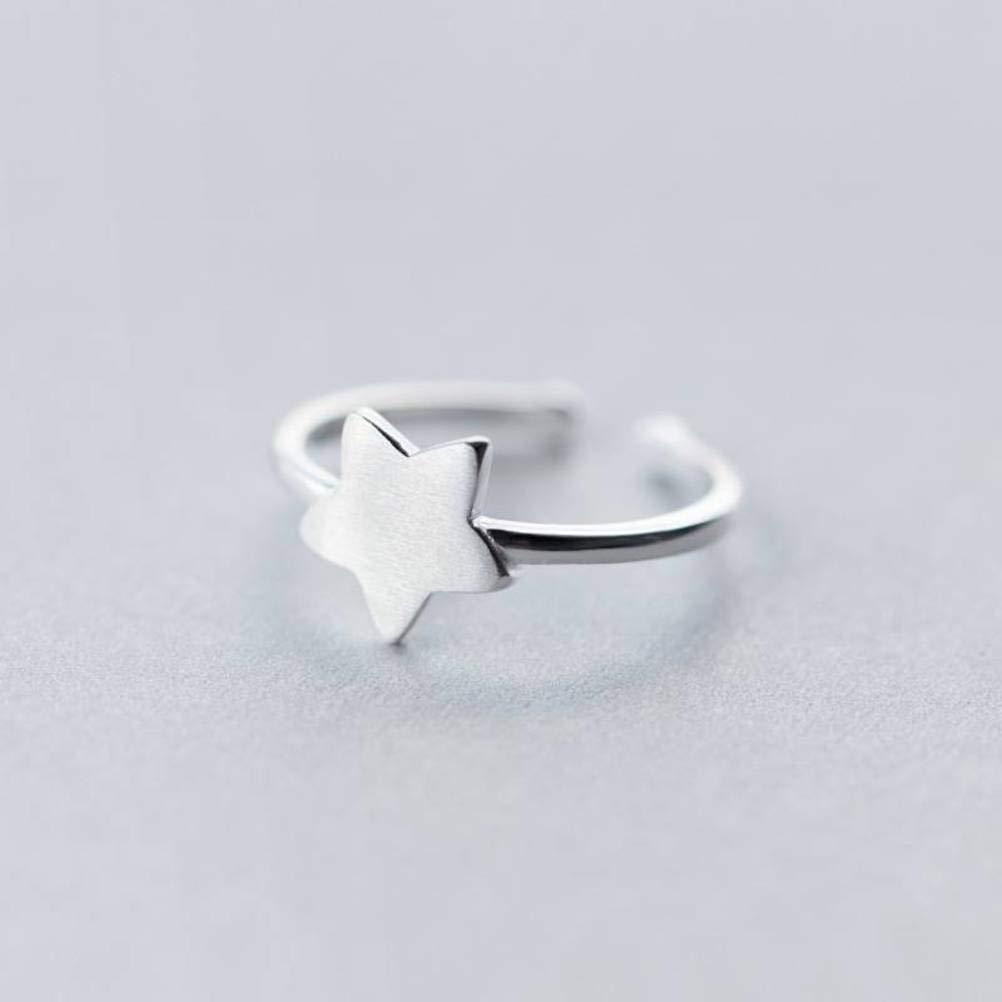 WOZUIMEI S925 Silver Ring Female Brushed Geometry Ring Star Square Triangle Round Open RingStar Shape