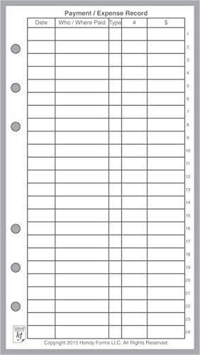 Personal Size Payment/Expense Record and Check Register, Sized and Punched for Filofax Personal Notebook (3.7" x 6.75")