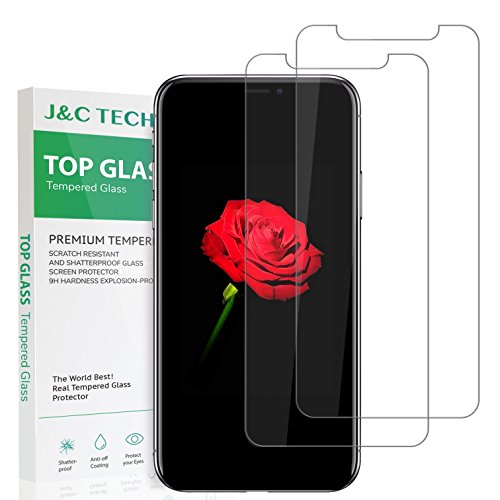 J&C TECH iPhone X Tempered Glass Screen Protector. 9H Hardness 3D Touch Compatible Best Glass for Your Best Phone (2 Pack)