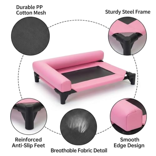 Cama elevada para perros que alivia el calor con malla transpirable rosa 4