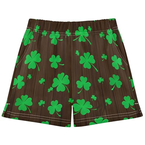 Girls Lounge Shorts St Lucky Clover Brown Cute Athletic Pajama Summer Kids Youth Fashion Print, X-Small