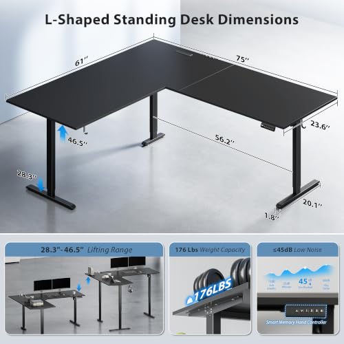 Image of 75x61 Inch L Shaped Electric Standing Desk, Corner Workstation, Black