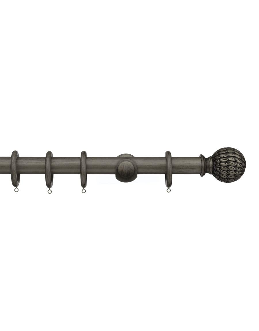 Integra Masterpiece Wooden Curtain Pole, 50mm Diameter Pole, Pheonix Finial, Standard Bracket, Complete Pole Kit, Pewter, 240 cm
