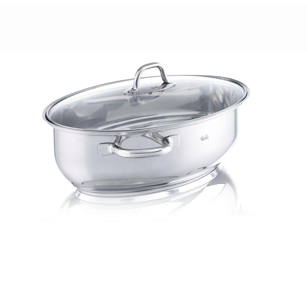 Cocotte en acier inoxydable 38 cm avec couvercle en verre, fourchette à viande et louche à soupe