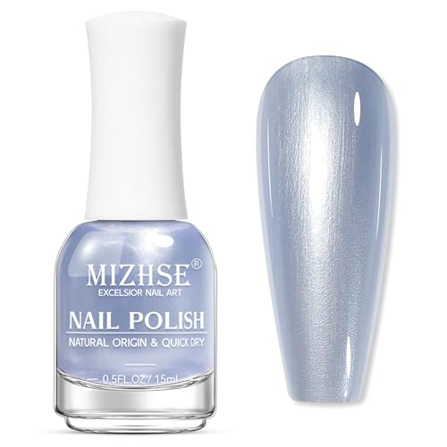 MIZHSE Pearlescent Blue Nail Polish, Quick Dry Pearl Nail Polish,...
