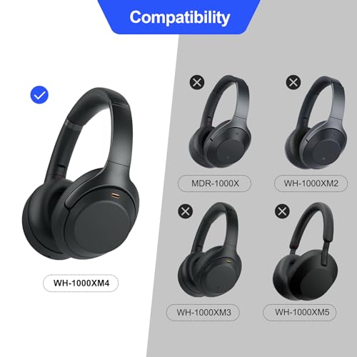 Almohadillas de repuesto Aurivor para auriculares Sony WH-1000XM4, fundas para orejeras con cuero sintético suave, espuma viscoelástica para aislamiento acústico, grosor aumentado y diseño compatible con sensores (Negro) miniatura 5