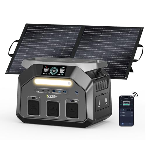IEE P1800 Estación Eléctrica Portátil con Panel Solar 100W, Batería LiFePO4 1024Wh, 3 tomas CA 1800W, Carga rápida 0-80% en 45 min, APP, Generador Solar de Emergencia para Acampar