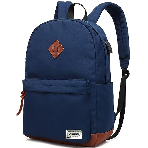 Preisvergleich Produktbild College-Rucksack, wasserabweisender Laptop-Rucksack mit USB-Ladeanschluss und Kopfhörer-Adapter für Männer und Frauen, passend für bis zu 35.6 cm (14 Zoll) Computer 38.1 cm (15 Zoll) MacBook, Blau