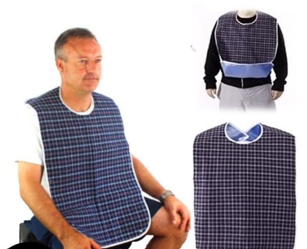 CUREPACK Adults Bibs Dining Bibs Washable Bibs for Elderly and Disabled, Leakproof and Reusable - Checkered Pattern (Dark Blue) - Image 6 thumbnail