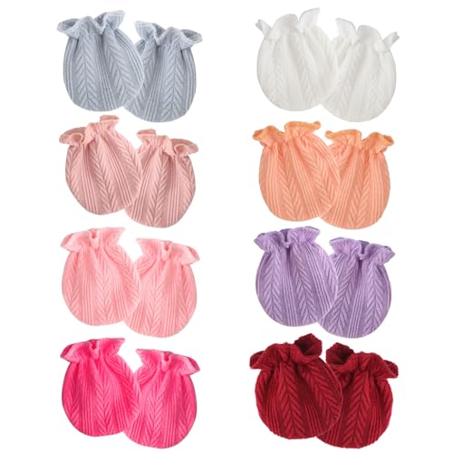 Image of 8 Pairs Newborn Mittens No Scratch Cotton Baby Mittens Newborn Infant Mittens for Newborn Baby Boy Girl 0-6 Months
