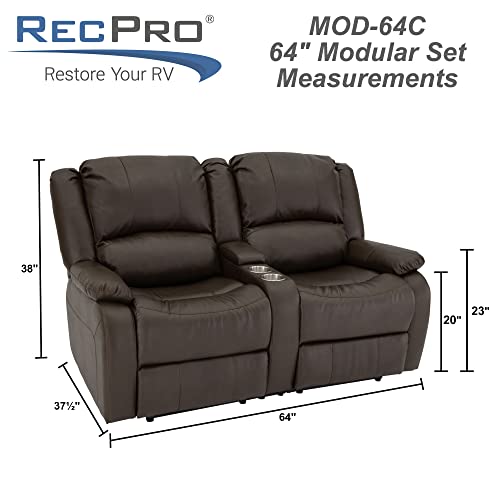 Recpro Charles Collection | 64" Double Recliner Rv Sofa | Rv Zero Wall Loveseat | Wall Hugger Recliner | Rv Theater Seating | Rv Furniture | Rv Living Room (Slideout) Furniture (Chestnut) #TOP2