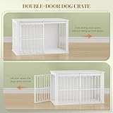 HEXCELEN Hundekäfig-Möbel aus Holz, 100 cm Hundebox für Zuhause, Hundekäfig mit 2 Türen, Schiebetüren, für Kleine, Mittlere Hunde, Robuster, Beistelltisch, 100 x 60 x 62,4 cm, Weiß