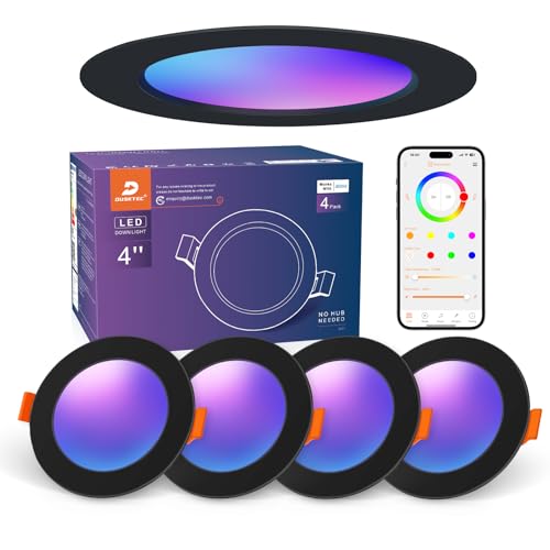 DUSKTEC Downlight LED Techo Empotrable RGB & Blanco Frío a Cálido 2700K-6000K, Foco Empotrable LED Techo Negro Regulable Inteligente, Ojos de Buey Multicolor 10W 1000Lm, Compatible Alexa, Pack de 4