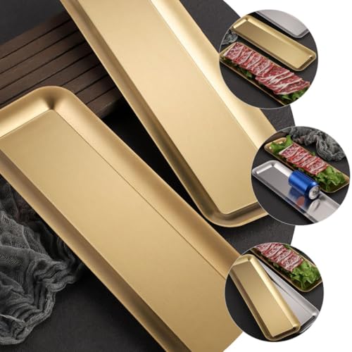 Plato rectangular de sushi de acero inoxidable estilo coreano 40x12.5cm dorado miniatura 6