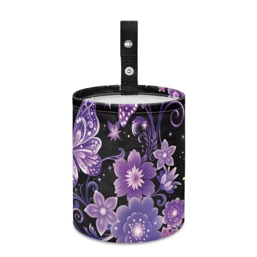 Image of Pensura Car Trash Bag Hanging Car Garbage Bag Mini Auto Interior Accessories Multipurpose Purple Floral Butterfly Mini Trash Can for Cars Auto Accessories for Cars, Home, Outdoor