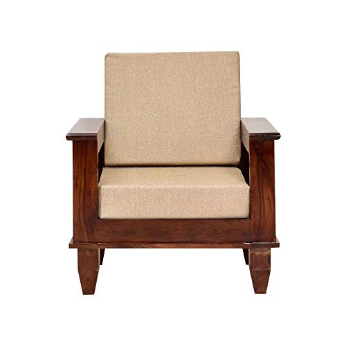 Image of Solid Sheesham Wood 5 Seater Sofa Set for Living Room Without Centre Table | Wooden 3+1+1 Five Seater Sofa Set with Cushions | Modern Sofa Set Furniture for Home, Office & Lounge | Brown Finish