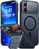TORRAS for iPhone 16 Pro Max Case with Slide Camera Cover & Rotatable Kickstand, Magnetic Shockproof, Military Grade Drop Protection, Fit for MagSafe, Anti-Scratch Anti-Fingerprint, Translucent Black