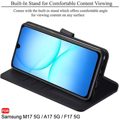 Image of TheGiftKart Flip Cover Back Case for Samsung Galaxy M17 5G / A17 5G / F17 5G | Genuine Leather Finish | Designer Button | Inbuilt Pockets & Stand | Flip Cover Back Cover Case (Faux Leather, Black)