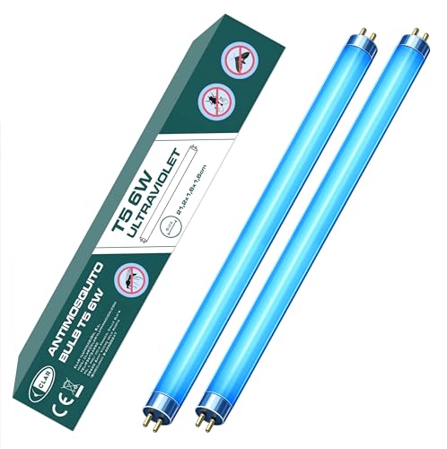 CLAR - Tubos Fluorescentes UV, Bombilla Antimosquitos Ultravioleta, Lamparas Luz UV, Lampara de Luz Ultravioleta (6 Watts T5, Pack 2)