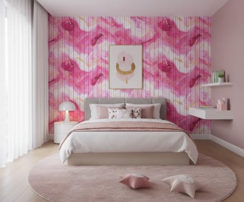 Image of Pink Gold Louvers Self-Adhesive Kitchen Wallpaper Roll, PVC 3D Wall Sticker Oil Proof, Waterproof & Washable Wallpaper for Home Decor, Living Room, Bedroom, Hotel & Cafe Walls (45x300cm)