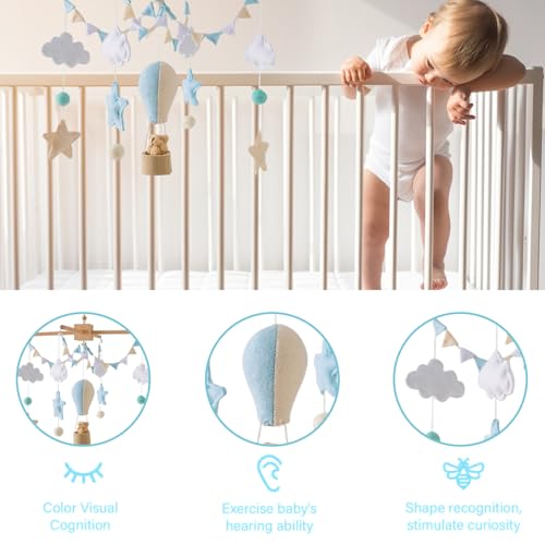 Móvil para cuna de bebés con globos aerostáticos y estrellas de fieltro 3