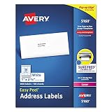 Avery Easy Peel White Address Labels w/Sure Feed Technology, Laser Printers, 1 x 2.63, White, 30/Sheet, 100 Sheets/Box
