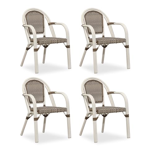 Image of PURPLE LEAF Outdoor Rattan Dining Armchairs Set of 4, White Finish, Brown