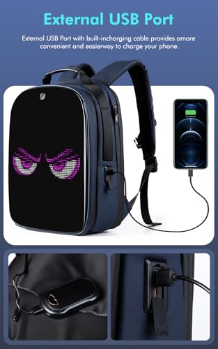 Image of Gelrova LuminaPack X1 LED Backpack with Customizable Display, Expandable 20L to 25L, 15.6 Inch Laptop Compartment, Anti-Theft Design, Lightweight Hard Shell for Travel