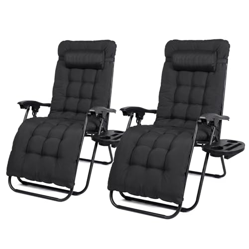 Todeco Chaise Longue Pliante 2 in 1 avec Coussin Amovible, Lot de 2, Noir