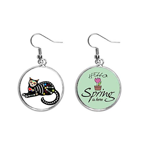 Pendientes de gato negro joyería colgante de Halloween con hueso y corazón