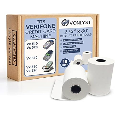Vonlyst Receipt Paper Roll 2 1/4 X 80 Verifone Vx510 Vx570 Vx610 Vx810 Vx820 (10 rolls) Cover