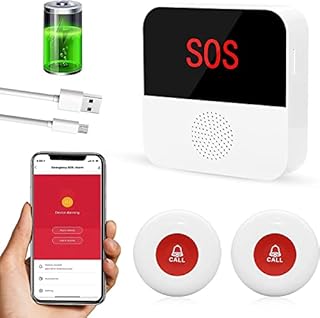 ChunHee Senioren Notruf Tuya WiFi Smart Notrufklingel Alert System für ältere Patienten Behinderte,Kinder 1 SOS Notrufknopf 1 Empfänger (nur unterstützt 2.4GHz Wi-Fi) (2 Knopf + 1 Empfänger)