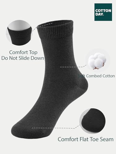 Image of COTTON DAY Unisex Kids Youth Boys Girls Soft Cotton School Crew Dress Socks Seamless Toe Black White Gray Navy 6 Pack