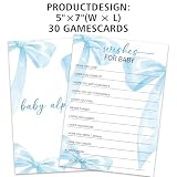 Wishes For Baby Game Cards, 30 Blue Bow Baby Shower Game Cards for Guests, Baby Announcement Gender Reveal Party Games Supplies & Activities -B06