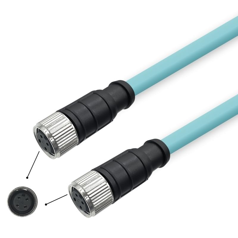 M12 to M12 Cat7 Ethernet Cable, 10Gbps Gigabit, IP67 Rated Waterproof Dustproof, Flexible PUR Jacket for Industrial Automation, Robotics (4 Pin A-Code Female to Female, 3 Meter)