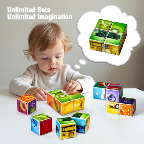 Image of Pairez Toys Magnetic Building Blocks for Toddlers, 6 Theme Puzzle Cube Sets | 24 PCS Magnetic Cubes Create 36 Different Patterns, Sensory Montessori Travel Toys for Kids, Classroom Must-Haves