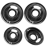 SANYCASA Black Stove Drip Pans for Electric Stove - Compatible for Whirlpool Electric Range Stove Top Drip Bowls - Thicken Enamel Drip Pans Set Includes 2 6' W10196406 and 2 8' W10196405 Drip Bowls