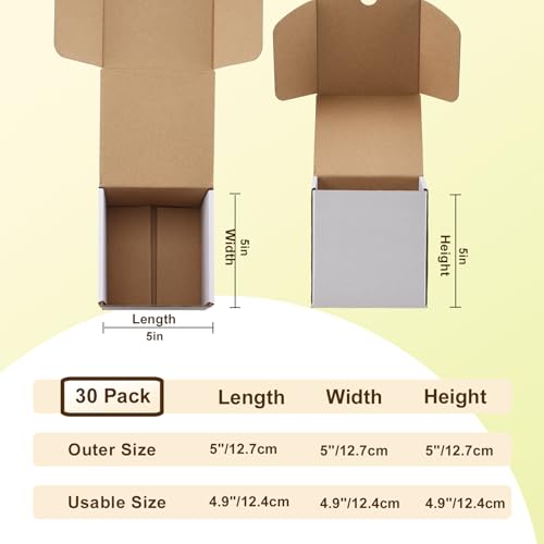 Image of WIFTREY 30 Pack 5x5x5 White Small Shipping Boxes, 5 x 5 x 5 Corrugated Cardboard Box for Packaging Small Business, Shipping, Moving, Mailing