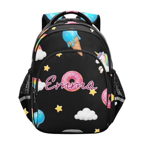 Sac à dos d'école personnalisé licornes mignonnes noires 15 pouces