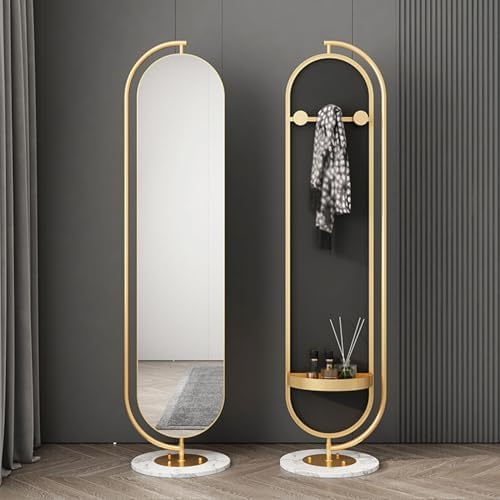 360° Rotating Full Length Mirror with Coat Rack, 3-in-1 Floor Mirror with Hooks & Open Shelves, HD Anti-Distortion Glass for Entryway, Bedroom & Living Room Decor