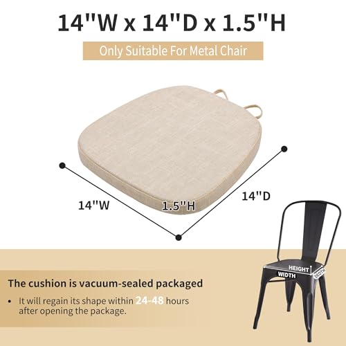 Image of baibu 14x14 Memory Foam Metal Chair Cushions Set of 2, Dual-Layer Design Non-Slip Metal Dining Chair Pads Kitchen Seat Cushion with Machine Washable Cover, Light Beige