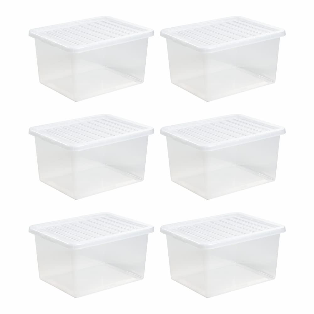 M1SS (Pack of 6) 37 Litre Large Big Plastic Storage Clear Box with Lid Strong Stackable Container Made In U.K (6)