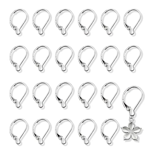 24PCS Earring Hooks for Jewelry Making, U Shaped Earring Hardware-Earrings Hooks, Stainless Steel Clasp Hoop, Silver Plated Clasp Earring Hookings, Sterling Silver French Hooks for Jewelry Making ﻿