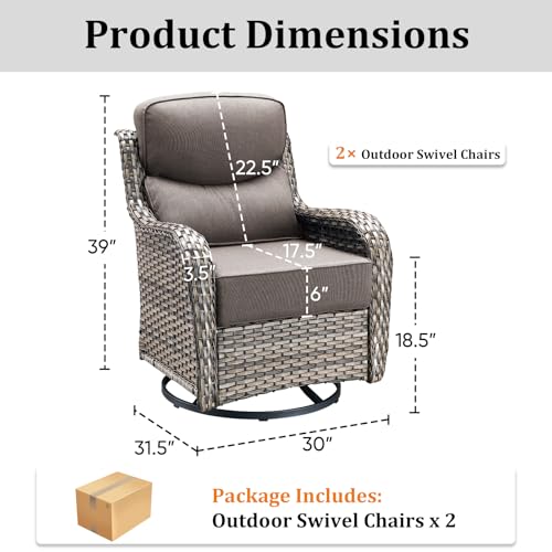 Luxury Patio Furniture Set with 6-inch Thick Cushion, High Back Outdoor Swivel Rocker Patio Chairs Set of 2, 2 PCS Wicker Conversation Set Gliders for Porch, Yard, Deck, Poolside, Grey - Image 3