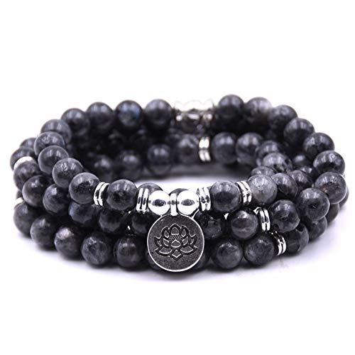 Ochoos 108 Mala Labradorite Lotus OM Buddha Yoga Jewelry