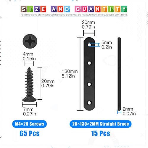 Glarks Set of 15 Flat Straight Corner Brackets 130mm Black Metal with 65 Screws for Wood Furniture (130 x 20 x 3 mm) - Image 2