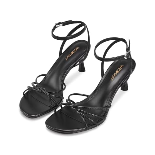 Image of wetkiss Women's Round Open Toe Kitten Heel Ankle Strap Sandals